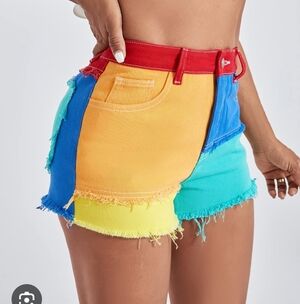 WOMENS COLORBLOCK DENIM SHORT SHORTS SIZE XL..   #7530